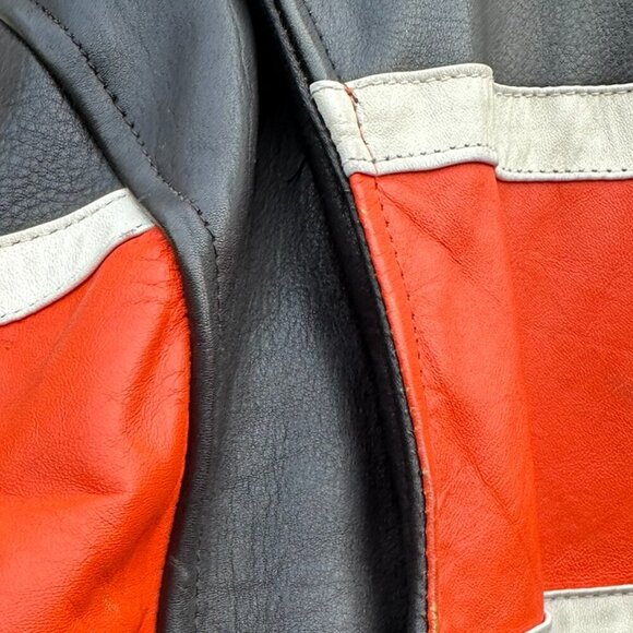 VINTAGE/RETRO BIKER JACKET BLACK/ORANGE ITALIAN LEATHER - HARD TO FIND - Picture 5 of 15